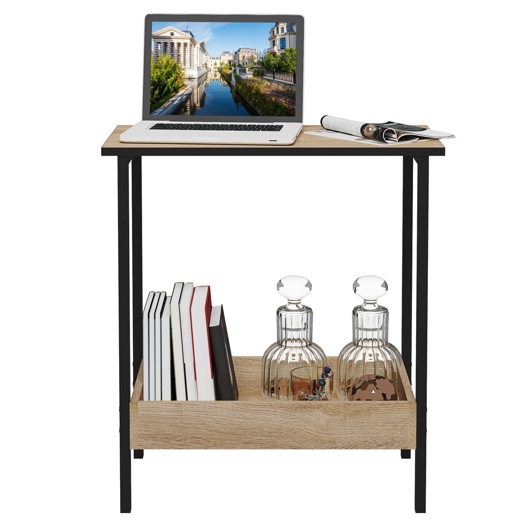 🪵 Tavolino da Salotto WOLTU in Legno e Metallo – 2 Ripiani Moderni