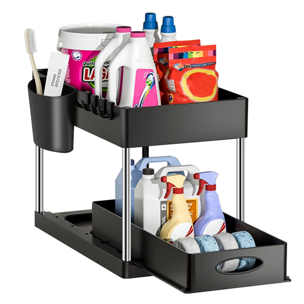 🧺 Organizer Sotto Lavello a 2 Livelli – Scaffale Scorrevole Cucina e Bagno