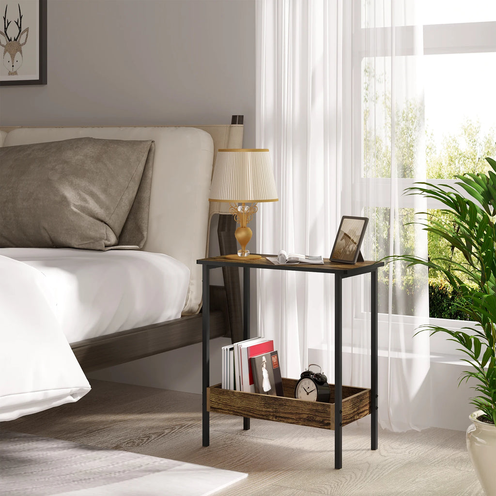 🪵 Tavolino da Salotto WOLTU in Legno e Metallo – 2 Ripiani Moderni