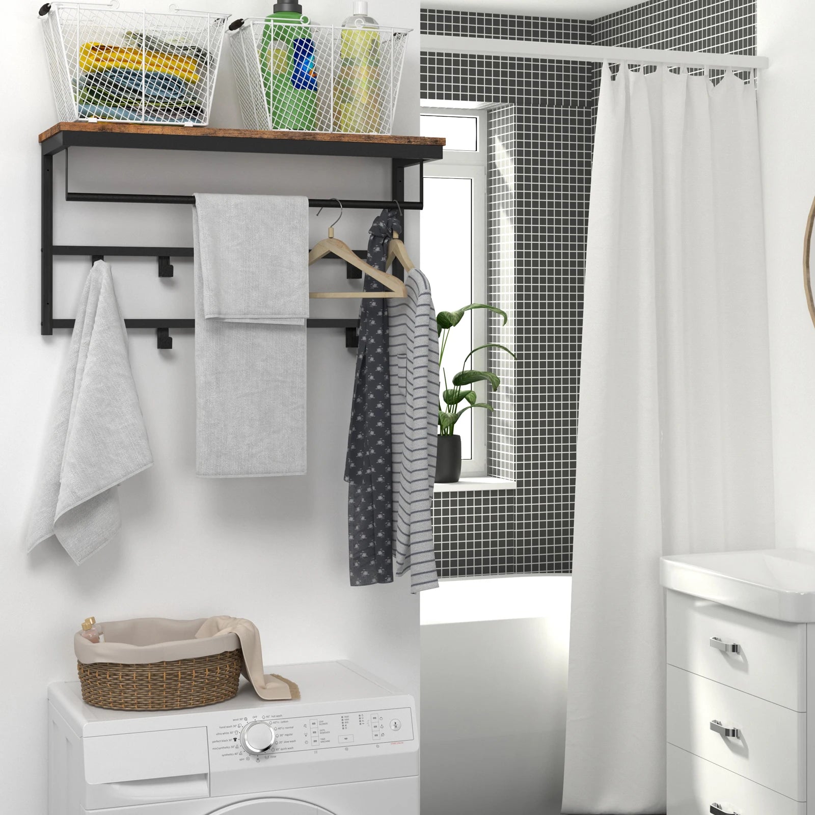 🧥 Appendiabiti da Parete HOOBRO con Mensola – Design Industriale in Legno e Metallo