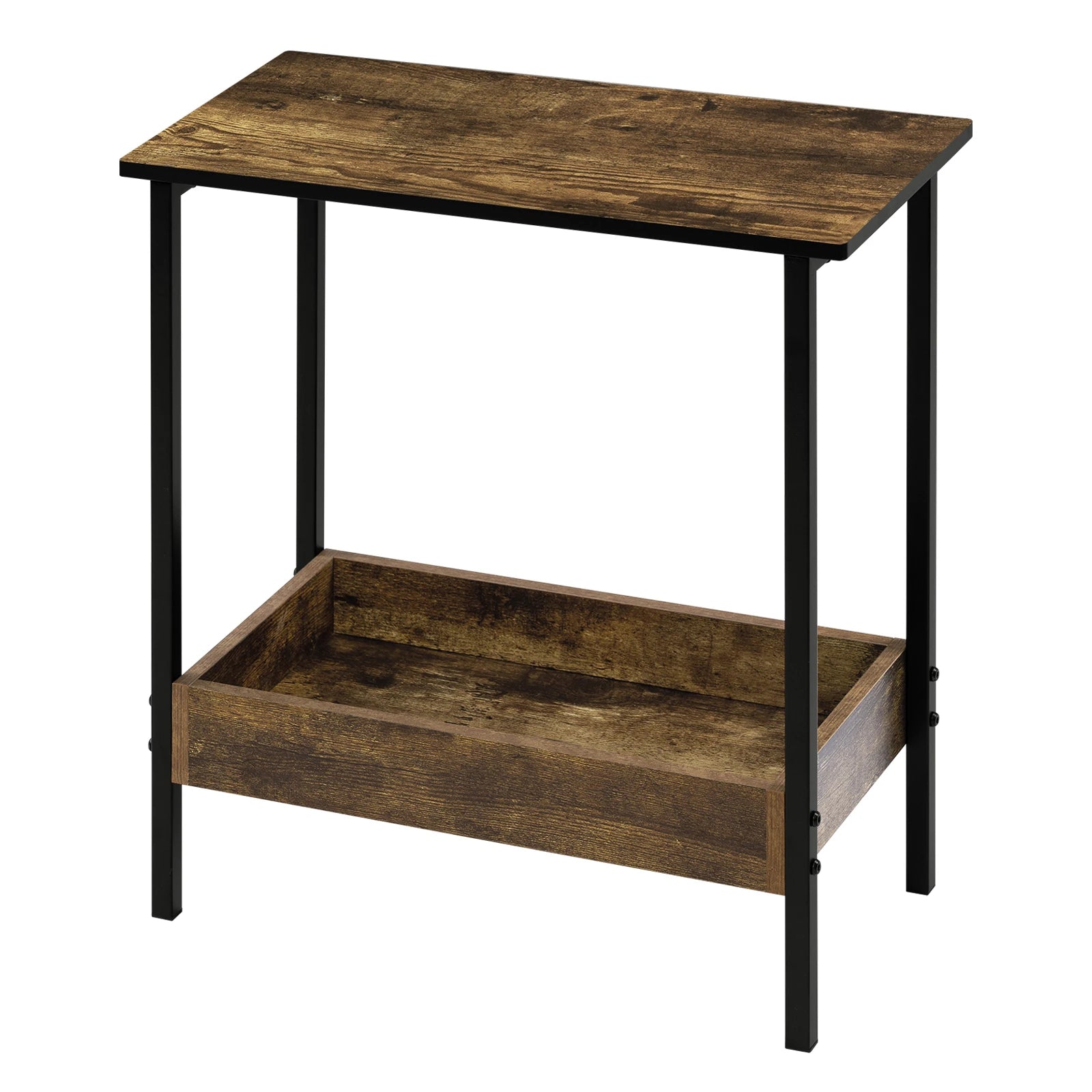 🪵 Tavolino da Salotto WOLTU in Legno e Metallo – 2 Ripiani Moderni