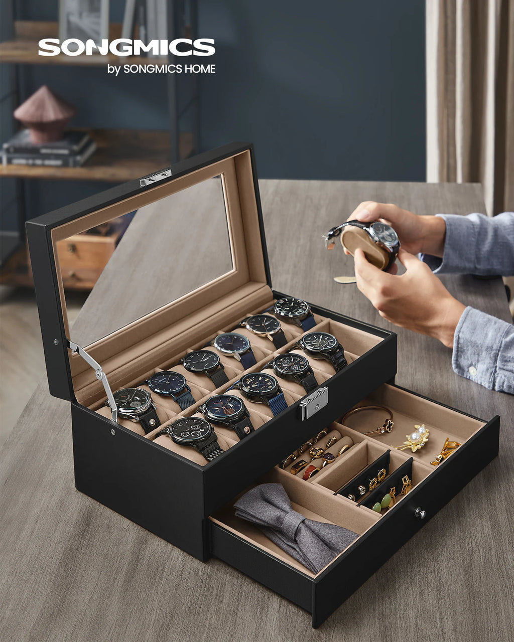 💼 Scatola Porta Orologi SONGMICS 2 Livelli – Custodia Elegante in Pelle