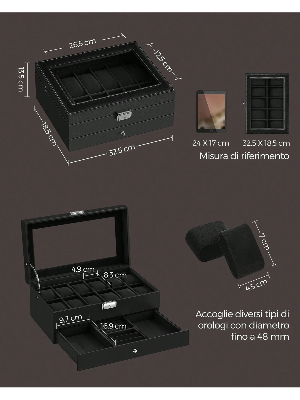 💼 Scatola Porta Orologi SONGMICS 2 Livelli – Custodia Elegante in Pelle