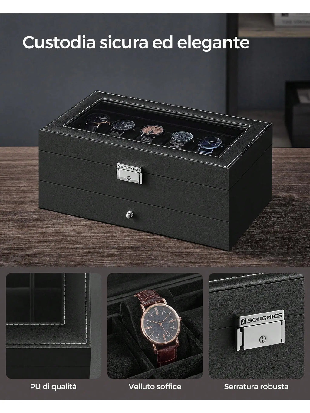 💼 Scatola Porta Orologi SONGMICS 2 Livelli – Custodia Elegante in Pelle