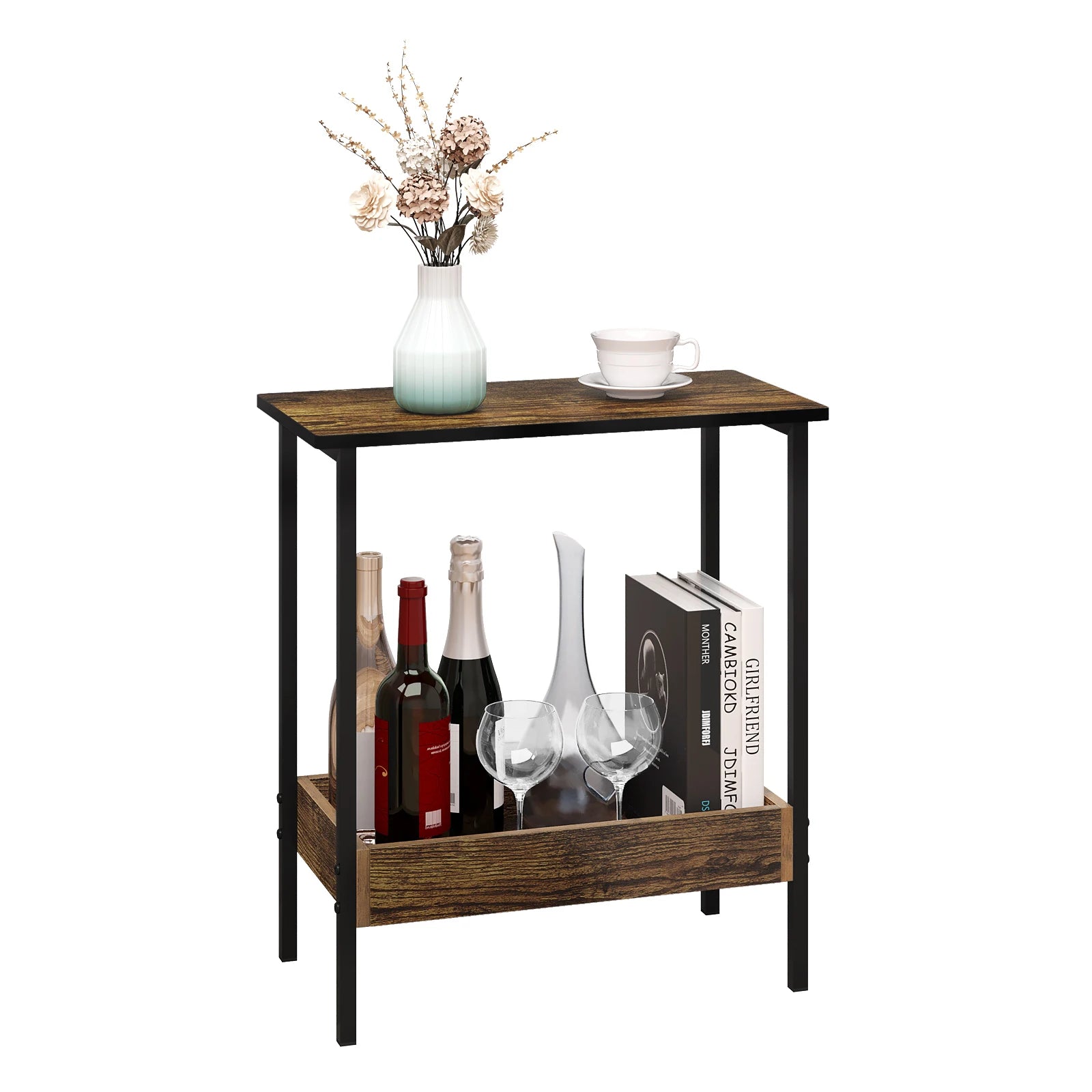 🪵 Tavolino da Salotto WOLTU in Legno e Metallo – 2 Ripiani Moderni