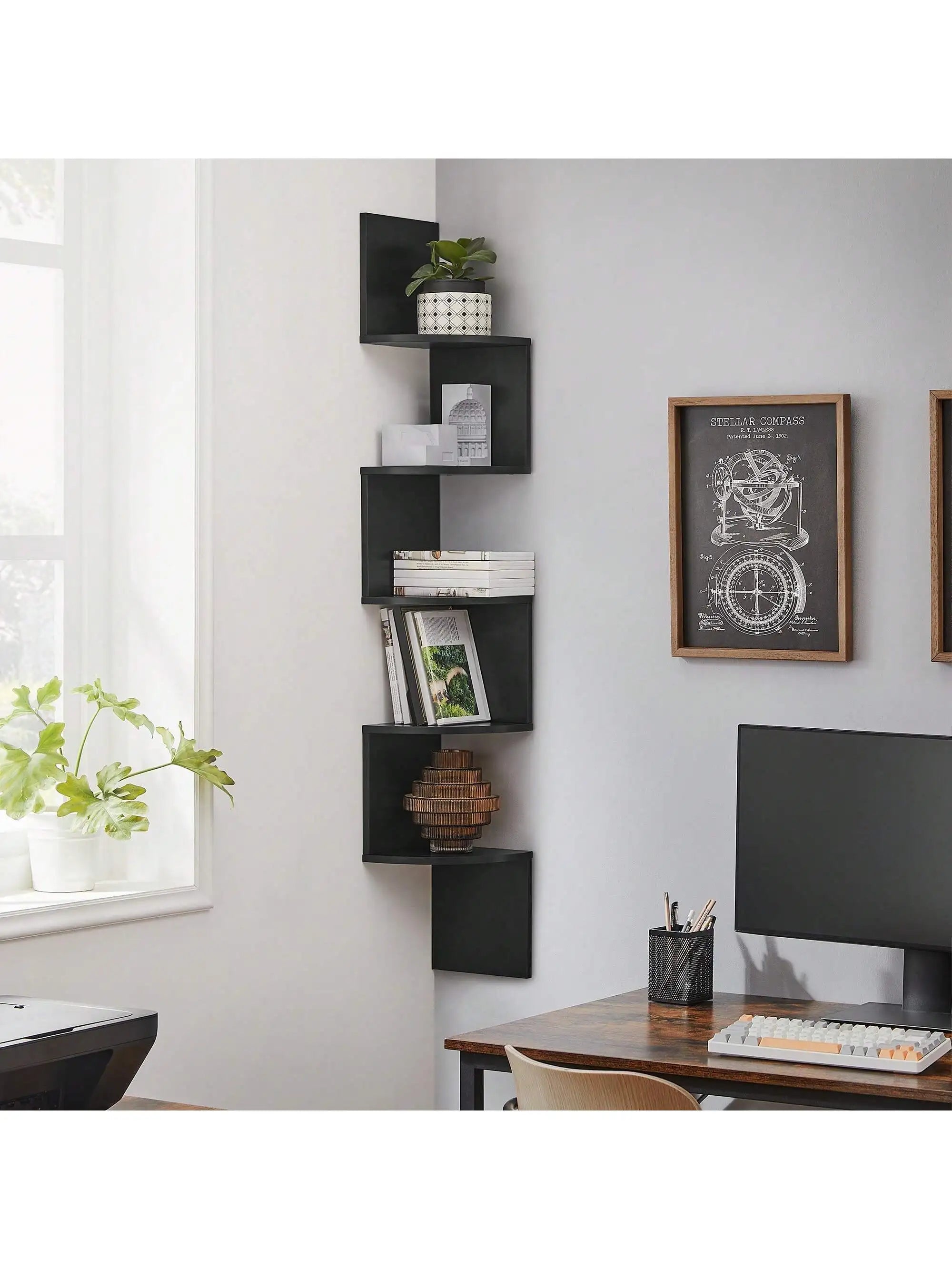 🖤 Scaffale Angolare da Parete VASAGLE – Design Moderno e Funzionale per Ogni Stanza