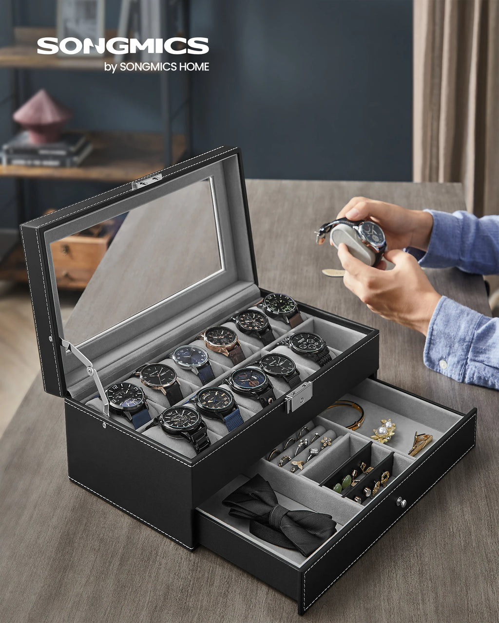 💼 Scatola Porta Orologi SONGMICS 2 Livelli – Custodia Elegante in Pelle