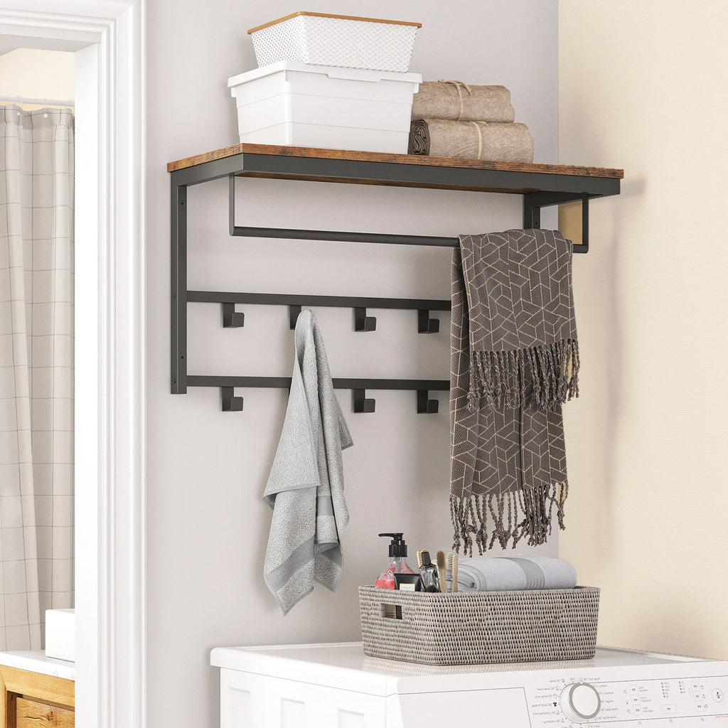 🧥 Appendiabiti da Parete HOOBRO con Mensola – Design Industriale in Legno e Metallo
