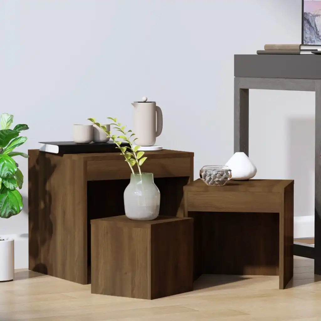 ☕ Set di Tavolini Sovrapponibili in Legno – Design Moderno Salvaspazio